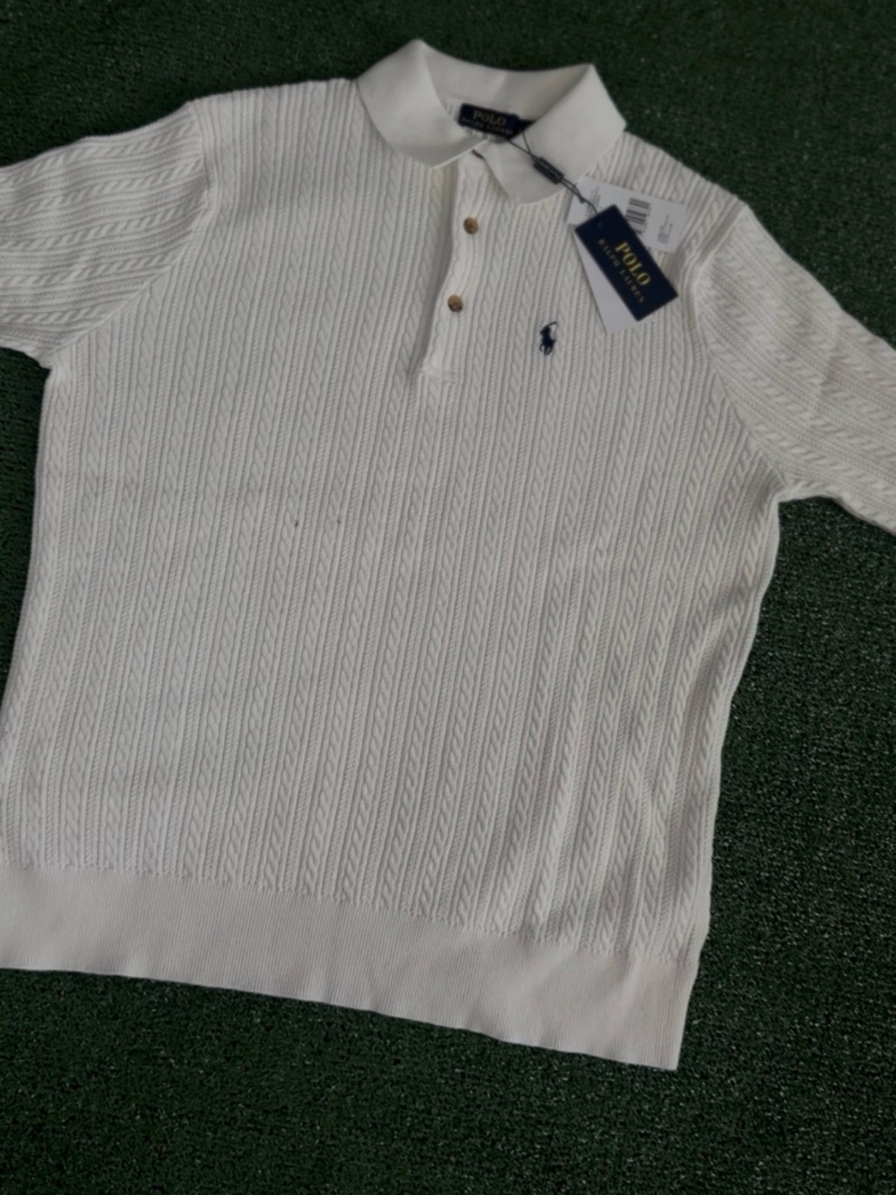 Polo by Ralph Lauren White Short-Sleeve Textured Knit Polo